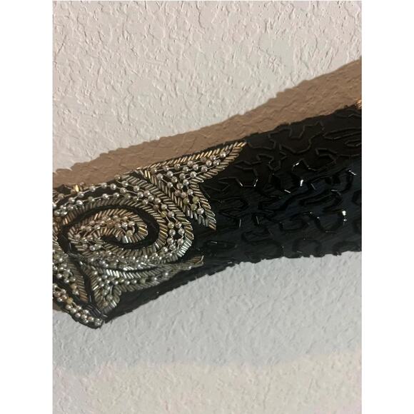 VTG Wayne Clark Silk Gown Evening Dress Womens Size L Black Silver Beaded 90s - Picture 9 of 12